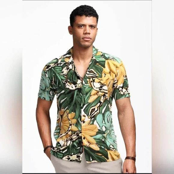 H&M Men's Tropical Button-down Top Size Medium Resort Vacation Spring Summer - Picture 1 of 8